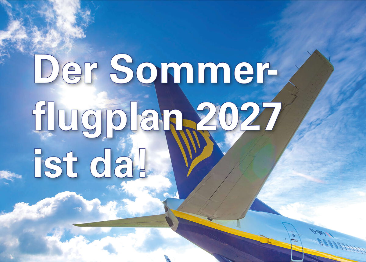 Ryanair-Flugzeug und Hinweis auf den Sommerflugplan 2027 ab Lübeck